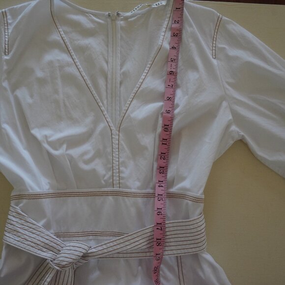 SOLD - Veronica Beard, A-Line, Short Sleeve, V-Neck, Belted, White Dress - Picture 7 of 14